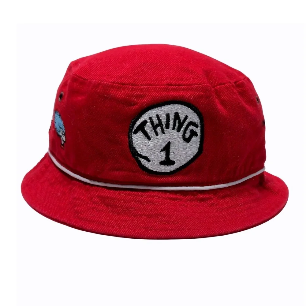 Dr Seuss Thing 1 Red Bucket Hat Universal Studios Embroidered Sun Cap Infant Sz